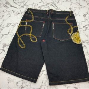 Men's Ruthless Art Black Gold Denim Short